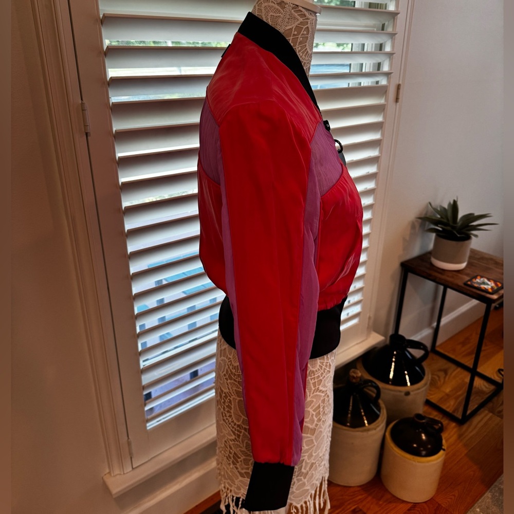 Diesel Red Sheer Panel Cropped Jacket | Zip Up | Statement Moto Style - Picture 4 of 7